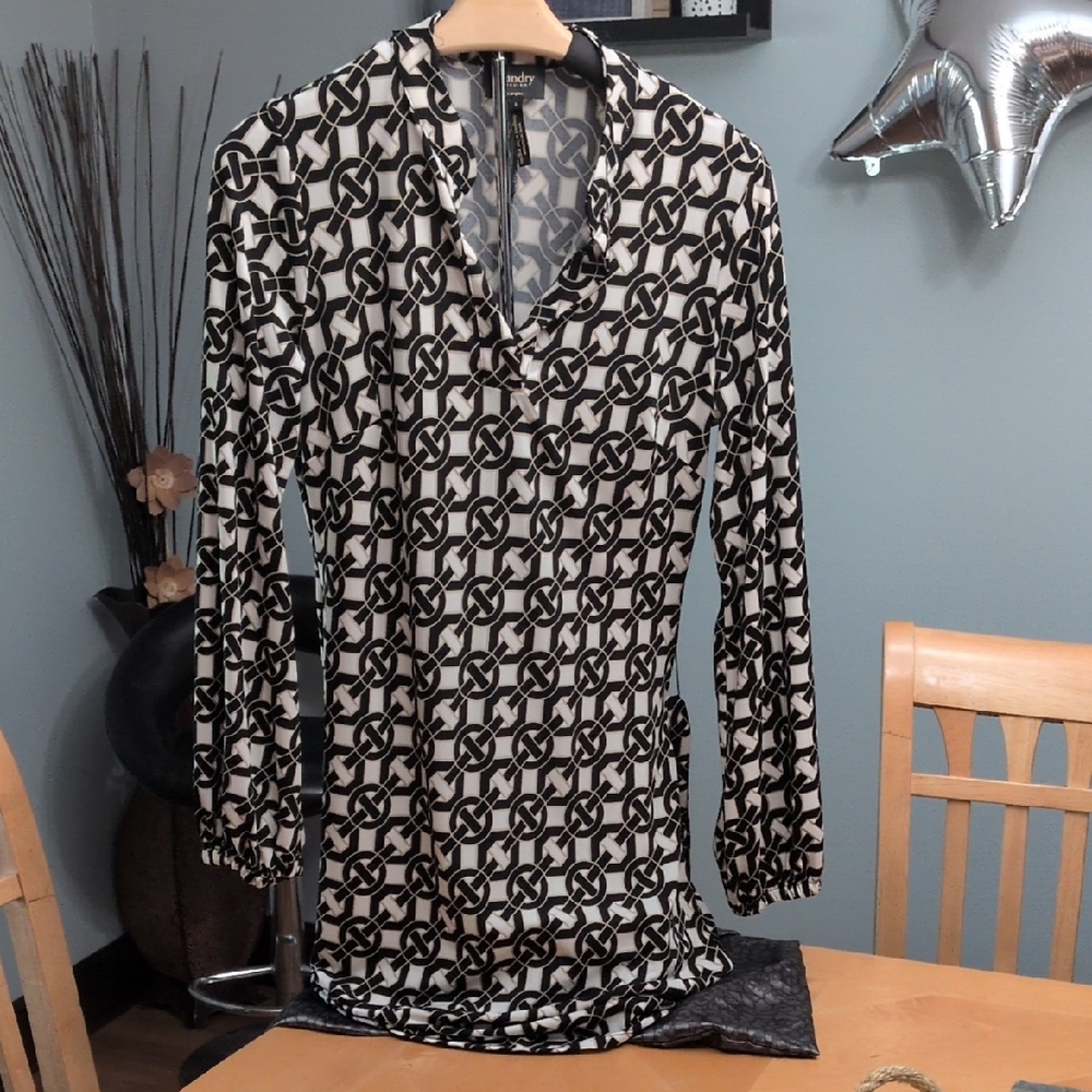 Laundry by Design Cream and Black Geometric Dress